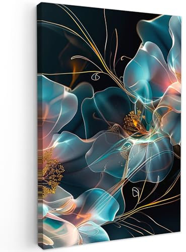 MuchoWow© Wandbilder Groß 80x120 cm XXL Schlafzimmer Home Deko Wohnung Bild Wohnzimmer Fotoleinwand Wand Bilder Leinwand Wall Decor Blumen - Schwarz - Licht - Flora