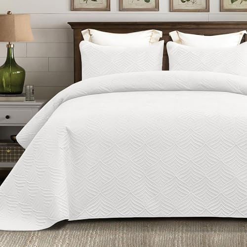 Whale Flotilla Moderne Tagesdecke 260x280 cm, Bettüberwurf mit 2 Kissenbezüge, Mikrofaser Bettdecke mit Prägemuster, Leichte und Weiche Bettwäsche für 4 Jahreszeiten, Weiß