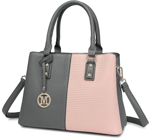 Miss Lulu Handtasche Damen Henkeltasche, Elegante Frau PU Leder Schultertasche, Riemen Top Griff Vintage Weiches Hobo-Taschen, Schultertasche mit abnehmbarem (Pink & Grau)