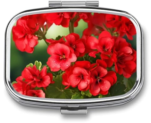 Red Geraniums Pill Box Cute Square Pill Case Portable Medicine Tablet Vitamin Holder Organizer for Purse Pocket