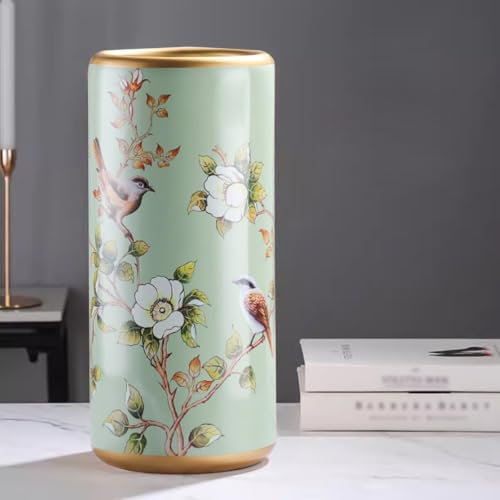 Schirmständer aus Porzellan und Keramik, Vintage-Schirmständer aus Keramik, handgefertigt, mit Applikationen, multifunktionaler Schirmständer aus bemaltem Porzellan, for Aufstellen auf dem Boden(Green