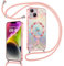 Kokio Cover Magnetica Glitter per iPhone 14 Plus con Cordino [Compatibile con MagSafe] Motivo Cuore TPU Silicone Custodia per Donna Ragazza Trasparente Antiurto Case per iPhone 14 Plus Rosa