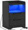 Brinlawb Table de Chevet Noir avec lumières LED et Multiprise (2 Prises CA, 2 Ports USB) Table de Nuit avec 1 Compartiment Ouvert et 2 Tiroirs pour Salon, Chambre, Bureau, Montage facile, Moderne Noir