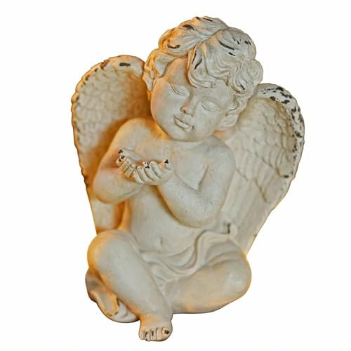 Loberon Deko-Engel Virela, Handbemalt, Liebevoll & Deatilreich Gestaltet, Used-Look, Dekofigur, Dekoration, Wohn-Accessoire, Polyresin, beige