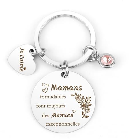 LmashRbaiw Porte-clés Personnalisable Cadeau Mamie, Grand-mère, Fête des Mères, Argent, Acier Inoxydable, Classique, Métallique
