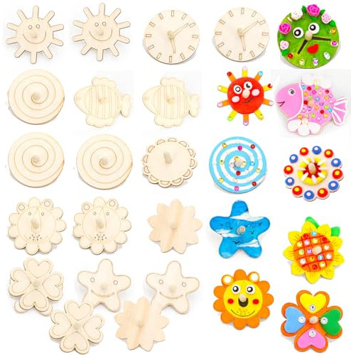 Liuer 27PCS Kreisel aus Holz,Holzkreisel,Spielzeugkreisel aus Holz,Mitgebsel Kindergeburtstag gastgeschenke Spielzeugkreisel aus Holz für Mitgebsel Geschenk Geburtstag (B)