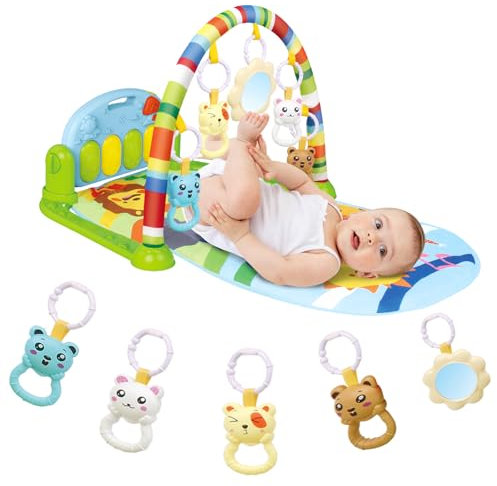 Baby Play Gym Mat Tummy Time,Kick Piano for Infant Baby Activity Mat with 5 Infant Sensory Baby Toys, Music and Lights Boy & Girl Gifts for Newborn Baby 0 to 3 6 9 12 Months (Green)