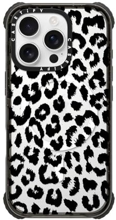 CASETiFY Ultra Impact iPhone 16 Pro Case [Strong Slim / 11.5ft 5X Militray Grade Drop Protection/Compatible with Magsafe] - Black Transparent Leopard Print - Clear Black