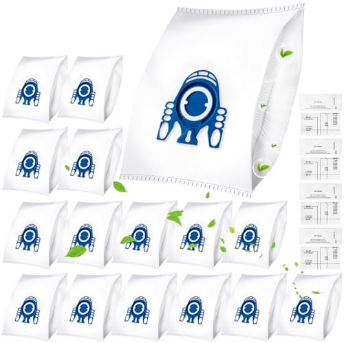 16 Pack Vacuum Cleaner Bags for Miele GN Vacuum Cleaners, Compatible with Miele GN 3D Airclean Efficiency Dust Bags Classic C1 Complete C2 C3, S227, S600, S2000, S5000 and S8000 Series