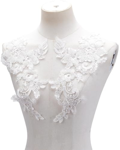 HOBBIESAY 2 Paar Perlenstickerei Spitzenapplikationen Weiße Blumenaufnäher Näharbeiten Dekoration Applikationen Reparaturflicken Für Hochzeitskleid Kleid Mieder Kostüm Kleidung Basteln DIY