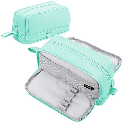 Eucomir Large Stationery Organizer with 4 Compartments - Aesthetic Pencil Case for Kids, Women, Men & Teenagers - Light Green