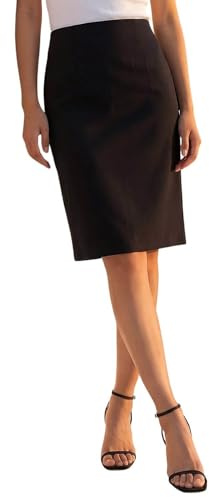 Roman Stretchy Skirt for Women UK Ladies Pencil Jersey Pull On Summer Spring Knee Length Straight Bengaline Denim Elastic Waist Fitted Casual Smart Work Office Split