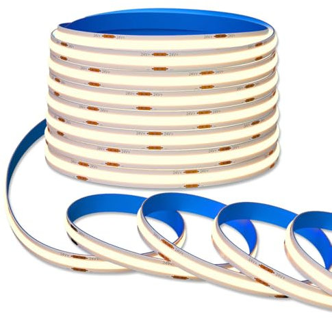 SEZO 10M FCOB Selbstklebend LED Streifen 24V 480LEDs/M Warmweiß 3000K Hohe Dicht Lights Dimmbar COB LEDs Lichtband 8mm IP30 Nicht Wasserdicht PCB Weiß für DIY Innenbeleuchtung