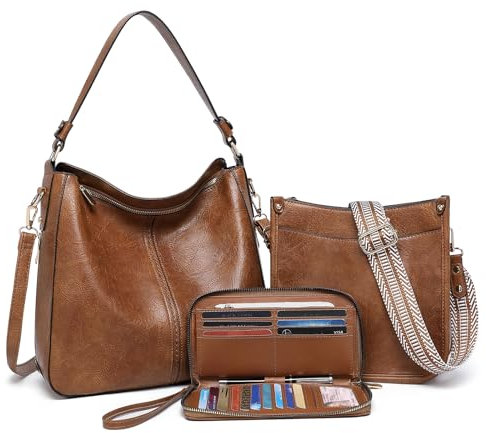 Handtasche Damen 3-teiliges Set PU Leder Umhängetaschen Crossbody Hobo-Tasche mit Damengeldbörse 2 Verstellbaren Trägern