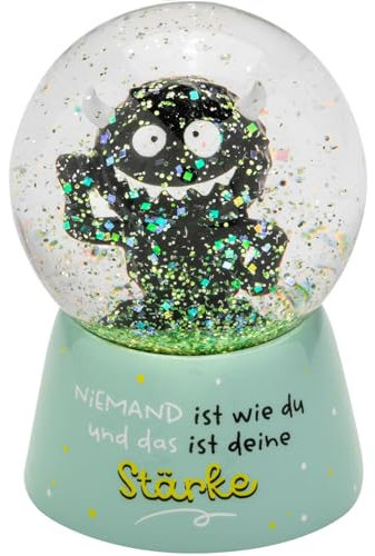 H:PPY Life Traumkugel Monster mit Spruch Stärke | Schneekugel zum Schütteln, Polyresin, Höhe 6,5 cm | Geschenk zum Geburtstag, Freundschaft | 74166