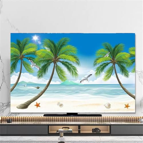 Hixingo TV Abdeckung Staubschutzhülle, 3D Seestern Muster Schutzhülle Fernseher 32-80inch Universal Fernsehabdeckung Multifunktional (Meereswellen,75inch)