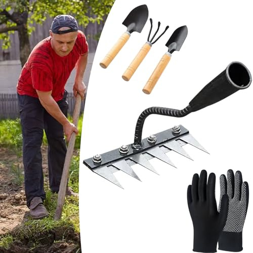 Eisenrechen für Gartenarbeit und Unkrautjäten, Eisenrechen 2.0 | Verbesserter Eisenrechen, Ironrake. Der robuste Eisenrechen, ideal für Gartenarbeit, Lockern, Jäten, Mulchen (6 Teeth)