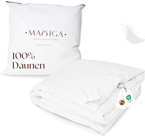 maxiga Reine Daunendecke Sommer - 100% DAUNEN, 135x200 cm, 1000g Füllgewicht, atmungsaktiv, Oeko-TEX Zertifiziert, Allergiker geeignet, hochwertige 100% Baumwollhülle