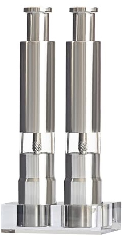 Salz- und Pfeffermühlen-Set, 2 Stuck Edelstahl Manuelle Pfeffermühle Salzmühle mit Daumendruck und Sockel zur Einhandbedienung für trockene Gewürze in der Küche