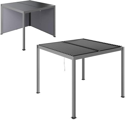 Outsunny Pergola Jardin extérieur en Aluminium 3 x 3 m, pergola bioclimatique à Toit réglable avec Rideaux, tonnelle de Jardin Anti-UV 90+, système de Drainage caché, pour Patio Cour terrasse, Gris