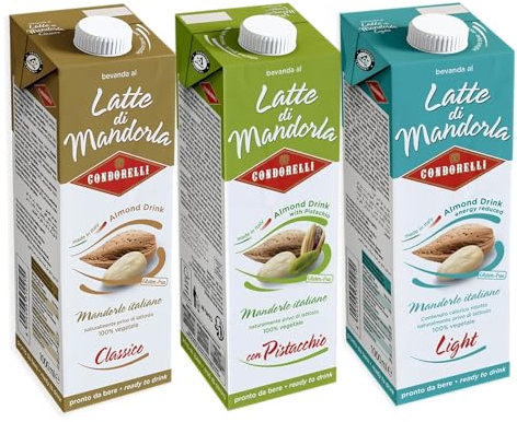 Condorelli TRIS Latte di Mandorla Classico, Light e con Pistacchio Pronto da bere 1l
