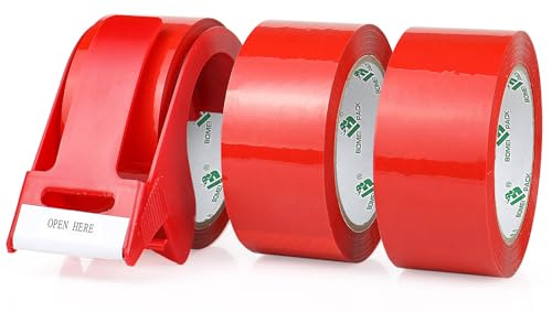 BOMEI PACK 3 Rollos 48mmx66m Rojo Cinta Adhesiva de Embalar para Embalaje de Cajas de Cartón de Envíos y Mudanzas. Precinto para Empaquetados Resistentes
