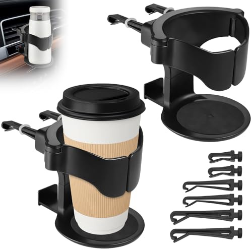 2 ​Portabicchieri Auto con Clip Aria, Portabottiglie Porta Bicchieri Plastica Regolabile Universale, Portabevande Supporto Bottiglie Thermos Ventilazione per Tazze Caffè Portacenere Bevande Lattine
