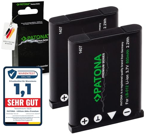 PATONA 2 x Premium LB-012 Battery 600 mAh Compatible with Kodak Easyshare M125 M215 M522 M530 M550 M575 M873 M883 PIXPRO FZ51 FZ52 FZ53 LB012