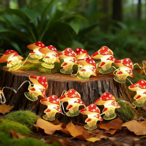 Auzlya Pilz Lichterkette,2M 20 LED Fliegenpilz Lichterkette | Warmweiß Mushroom Lichterkette Batteriebetrieben,Leuchtpilze Lichterkette,für Innen Außen Garten DIY Weihnachtsbaum