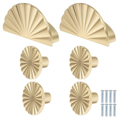 Pilikoll 6Pièces Bouton de Tiroir en Alliage de Zinc pour Armoire de Chevet | Ronds Boutons de Porte en Or, Brossé Poignées de Meuble, Vintage Poignées de Meubles Dorées, pour Cuisine Commode