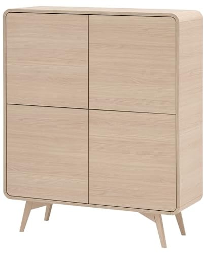 Lomadox Wohnzimmer Highboard mit 130 cm Höhe in Eiche, 4 Türen, Wohnzimmerschrank, Hochkommode, Schrank, Esszimmer, Anrichte, Barschrank, Geschirrschrank, Hochschrank