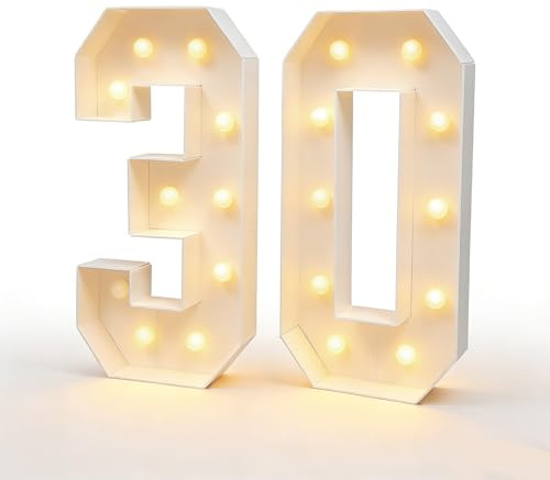 100cm Warmton LED Zahlen, Leuchtende Zahlen Deko, 30 40 50 60 Geburtstagsfeier, LED Zahlen Lampe Nummer für Geburtstagsfeiern, Jubiläen, Partys (Zahl 30)