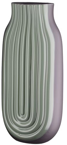 GILDE Vase Curve aus Keramik - grün - glänzend - matt - geriffelt - konisch - Höhe 37cm x Breite 17cm - wasserdichte Blumenvase