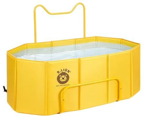BLUE BAZAAR Home Spa Bathtub for Adults Portable Foldable 70×65cm Freestanding PVC Soaking Tub with Thermal Insulation, Dual Drain System, Non-Inflatable Bath Barrel for Small & Compact (Yellow)