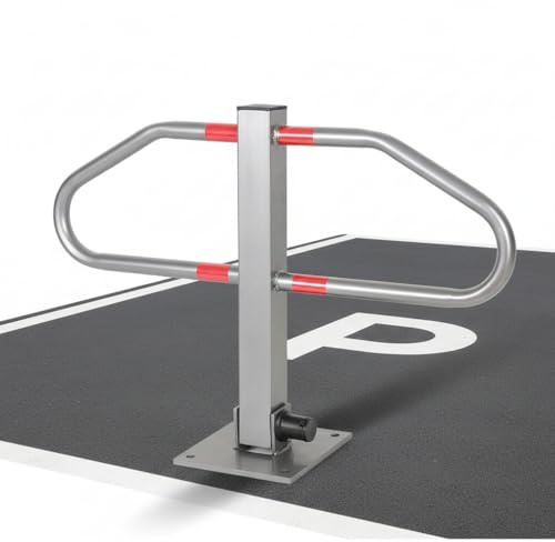 Mucola Parkplatzsperre Parkplatzbügel klappbar abschließbar 65 cm Stahl | T-Form, verzinkt, wetterfest, inkl. Schloss und Bodenanker, Reflektorstreifen, für Stellplatz und Einfahrt, Grau/Rot