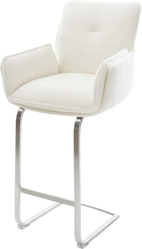 DELIFE Barstuhl NELA-Flex Freischwinger Flach Edelstahl Silberfarben Bouclé Soft Beige