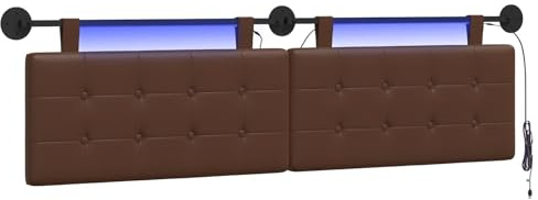 vidaXL Hängendes Kopfteil Mit LED Licht Braun Kunstleder, Elegantes, modernes Kopfteil, stylische Wandmontage, Flexibles Design, platzsparend, gemütliche Rückenlehne