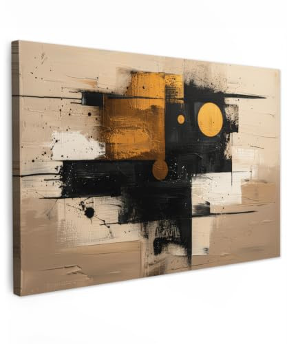 OnlyWow© Toile Extérieur Original Mur Tableau Decoration Murale Peinture | 150x100 cm - Tableaux Impression Art Mural Deco Décoratif Muraux - Beige - Moderne - Or