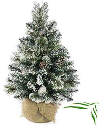 artplants.de Künstlicher Tannenbaum RIGA, Tannenzapfen, Kunstschee, Glitzer, 56 Zweige, 60cm, Ø 40cm - Kunst Weihnachtsbaum - Deko Christbaum