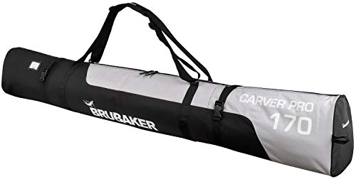 BRUBAKER Skitasche CarverPro XP Schwarz Silber - Skisack für 1 Paar Ski und Stöcke mit gepolsterten Schulterträgern - 170 cm