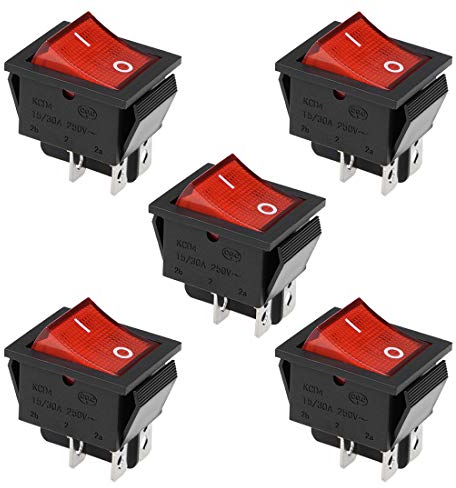 sourcing map 5Stk.Wippschalter Neonrot Shell Kippschalter AC AC 250 V 15A / 30A Gelb
