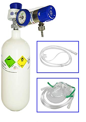 gase-kaufen Mobiles Sauerstoff-Notfallsystem - 0,8 Liter medizinischer Sauerstoff (Leichtstahlflasche) mit Druckminderer MediSelect 25 und Maske