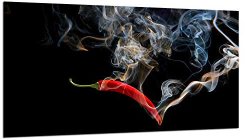 TMK | Herdabdeckplatte 90x52 cm Glas Ceranfeldabdeckung Induktion Herdschutz Spritzschutz Glasplatte Deko Schneidebrett Schwarz Chili