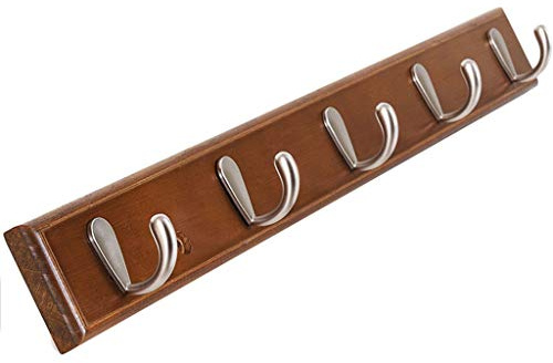 Porte-Manteau Mural, en Bois de Bambou Crochets en métal Durable antirouille for Couloir Salle de Bain Salon - 5 Crochets (Color : Brown)
