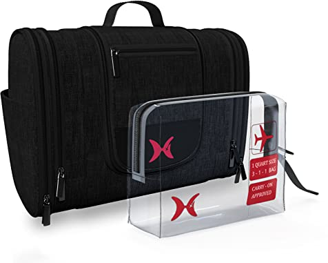 holivel.® Luxus XXL Kulturtasche für Damen & Herren I Großer Kulturbeutel zum Aufhängen für Reisen mit Haken I 8 Liter Stauraum I Waschtasche für Frauen und Männer in Schwarz inkl. E-Book 2024