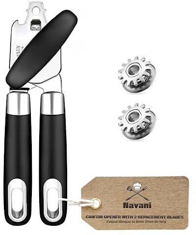 Navani Manueller 3-in-1-Dosenöffner, Sicherheitsdosenöffner, leistungsstarker, praktischer Edelstahl-Dosenöffner, Hebel für ältere Menschen mit Arthritis (2 bare Zahnradklingen, schwarz)