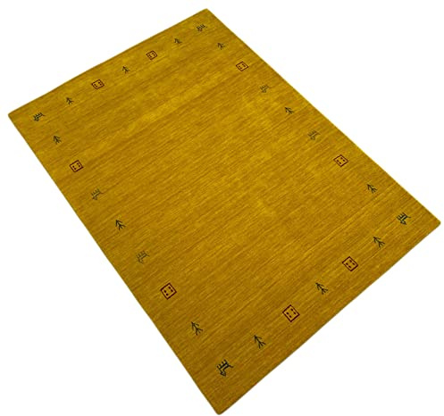WAWA TEPPICH G-630 Wollteppich Gold 160 x 230 cm 100% Wolle handgewebt | Handgewebtes Unikat mit charaktervoller Struktur; vielseitig kombinierbar und passend für unterschiedliche Wohnstile