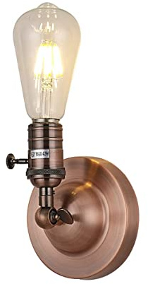 Loxton Lighting - Metal Plated Vintage Wall Sconce with on/Off Switch and Adjustable Head - Copper