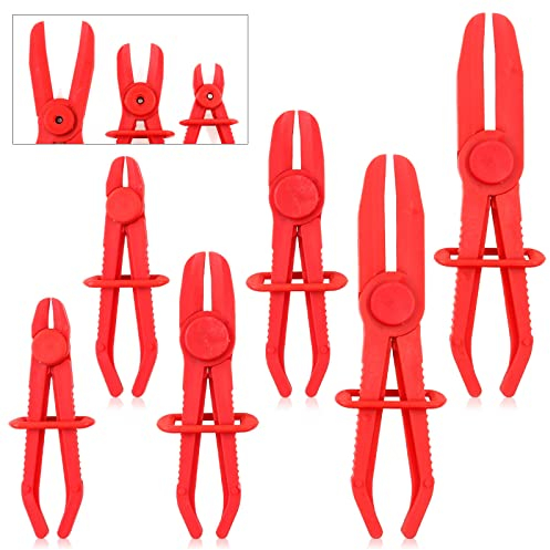 Swpeet 6Pcs Red Line Clamps Flexible Hose Clamps Pliers Kit, Hose Pinch Off Pliers Set Line Clamps for Brake Hoses, Fuel Hoses, Coolant Hoses, Most Flexible 15mm, 20mm and 25mm Hoses Clamps