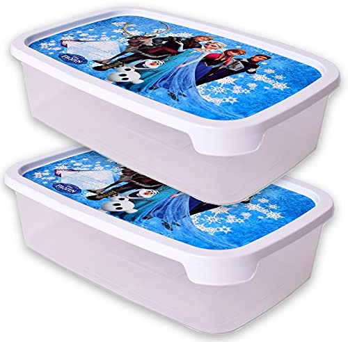 TE-Trend 2 Stück Design Brotdose Kinder Lunchbox Brotzeitbox Kinder mit Eiskönigin Comic Motiv und Deckel 1l Transparent